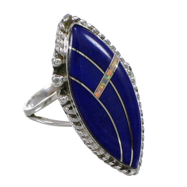 Lapis And Opal Inlay Genuine Sterling Silver Southwestern Ring Size 5-3/4 AX87845